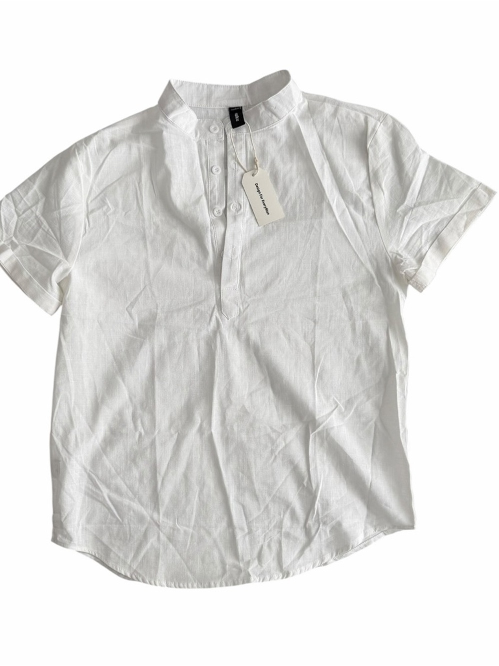 Ouku off Men's White Short-Sleeve Mandarin Collar Shirt (003)